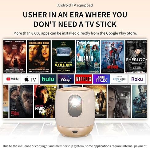 800 ANSI Outdoor Projector With WiFi & BT5.1, 300 Inch, Native 1080P, 4K Support, Ultra-low Latency 0.1S, Motorized focus, Home Theater, 2+32GB, NFLX/Ytb/Prime Video, Compatible w/TV/iOS/Android in Saudi Arabia