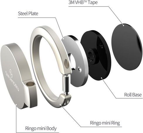 Sinjimoru Detachable Metal Phone Ring Holder Finger Kickstand, 360 Degree Rotation Available Phone Holder for Hand & Phone Grip Stand for iPhone & Galaxy. Sinji Mount Ringo Metallic Black in Saudi Arabia
