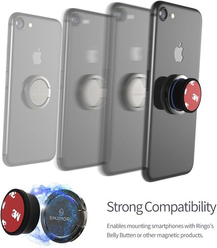Sinjimoru Detachable Metal Phone Ring Holder Finger Kickstand, 360 Degree Rotation Available Phone Holder for Hand & Phone Grip Stand for iPhone & Galaxy. Sinji Mount Ringo Metallic Black in Saudi Arabia