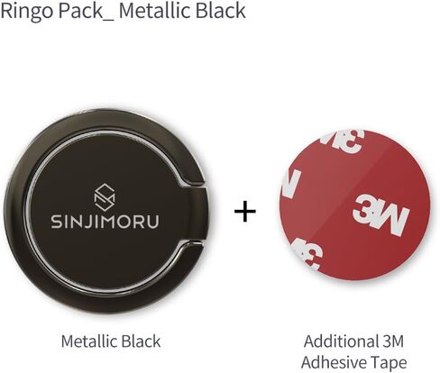 Sinjimoru Detachable Metal Phone Ring Holder Finger Kickstand, 360 Degree Rotation Available Phone Holder for Hand & Phone Grip Stand for iPhone & Galaxy. Sinji Mount Ringo Metallic Black in Saudi Arabia
