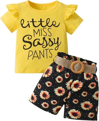 Kulcerry Toddler Baby Girl Summer Clothes Outfits Short Sleeve T-Shirts Tops Shorts Clothes Set in Kuwait