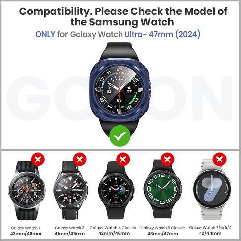 Goton Rugged Bezel Case for Samsung Galaxy Watch Ultra Screen Protector 47mm - Soft TPU Bumper Face Cover + 2 Tempered Glass Film for Galaxy Watch 7 Ultra 47mm Accessories in Kuwait