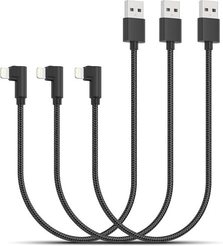 شاحن iPhone 90 درجة 1 قدم، 3 عبوات [معتمد من Apple MFi] كابل إضاءة بزاوية يمنى قصير مضفر شحن سريع، سلك شحن iPhone 1 قدم لهاتف iPhone 14 13 12 11 Pro Max Mini XR XS 8 SE iPad in Kuwait