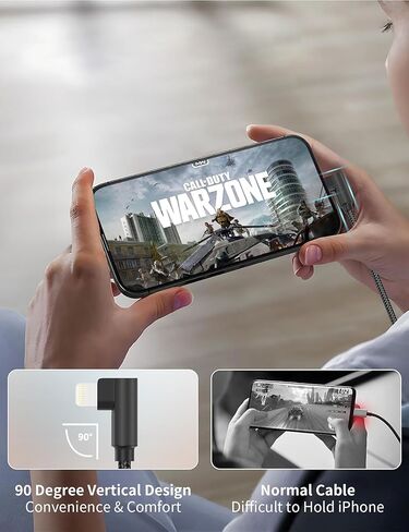 شاحن iPhone 90 درجة 1 قدم، 3 عبوات [معتمد من Apple MFi] كابل إضاءة بزاوية يمنى قصير مضفر شحن سريع، سلك شحن iPhone 1 قدم لهاتف iPhone 14 13 12 11 Pro Max Mini XR XS 8 SE iPad in Kuwait