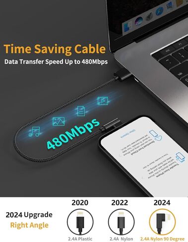 شاحن iPhone 90 درجة 1 قدم، 3 عبوات [معتمد من Apple MFi] كابل إضاءة بزاوية يمنى قصير مضفر شحن سريع، سلك شحن iPhone 1 قدم لهاتف iPhone 14 13 12 11 Pro Max Mini XR XS 8 SE iPad in Kuwait