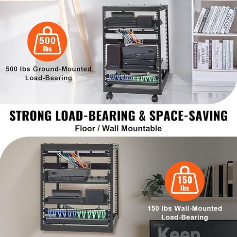 VEVOR 12U Server Rack,Open Frame Network Rack, Wall Mount Design with 2 Vented Rack Shelf & 4 Casters, 23''-40'' Adjustable Depth for Networking AV Gear & Mounting Hardware Audio in Saudi Arabia