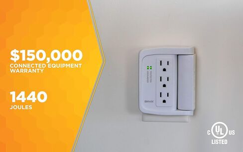Woods 41423 واقي التيار الموفر للمساحة مع 6 منافذ فيها 90¬∞ لـ 1440J من الحماية؛ أبيض in Saudi Arabia