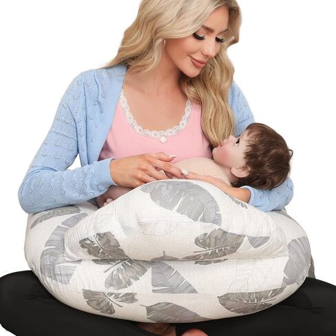 Nursing Pillow for Breastfeeding, Breastfeeding Essentials for Newborn, More Support for Mom and Baby, with Adjustable Waist Strap and Removable Cotton Cover (Big Leaves) in Saudi Arabia
