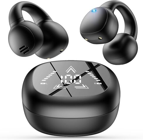Ear Clip Earbuds True Wireless Bluetooth Headphones, Mini Bone Conduction Earphones Open Ear Headphones for Sport Running Workout Driving Compatible with iPhone Android (Black) in Saudi Arabia