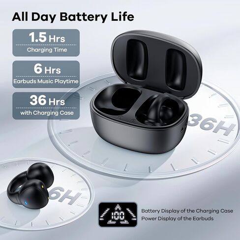 Ear Clip Earbuds True Wireless Bluetooth Headphones, Mini Bone Conduction Earphones Open Ear Headphones for Sport Running Workout Driving Compatible with iPhone Android (Black) in Saudi Arabia