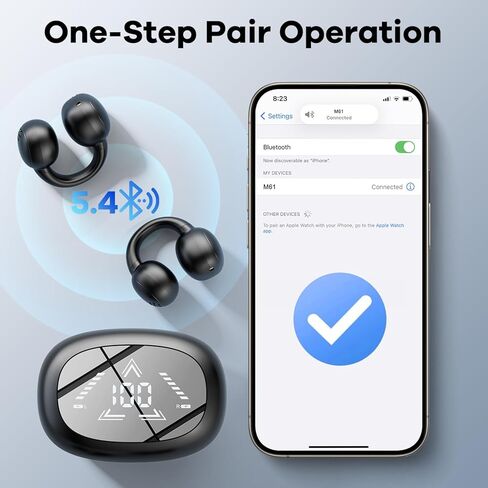 Ear Clip Earbuds True Wireless Bluetooth Headphones, Mini Bone Conduction Earphones Open Ear Headphones for Sport Running Workout Driving Compatible with iPhone Android (Black) in Saudi Arabia