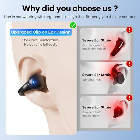 Ear Clip Earbuds True Wireless Bluetooth Headphones, Mini Bone Conduction Earphones Open Ear Headphones for Sport Running Workout Driving Compatible with iPhone Android (Black) in Saudi Arabia