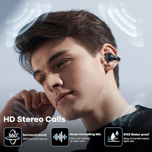 Ear Clip Earbuds True Wireless Bluetooth Headphones, Mini Bone Conduction Earphones Open Ear Headphones for Sport Running Workout Driving Compatible with iPhone Android (Black) in Saudi Arabia