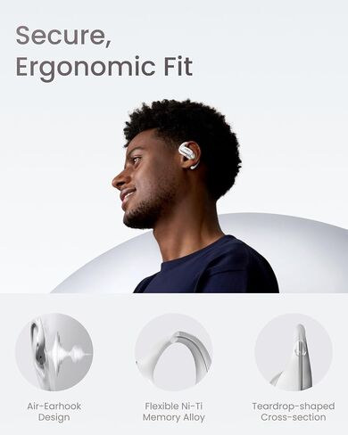 SHOKZ OpenFit Air - Open-Ear Headphones, True Wireless Earbuds, Water Resistant, Secure Earhooks for Daily Use, Black | Hooked comfort; Natural sound; Open-ear awareness; AI call clarity; IP54; Workout/leisure/work/driving use in Kuwait