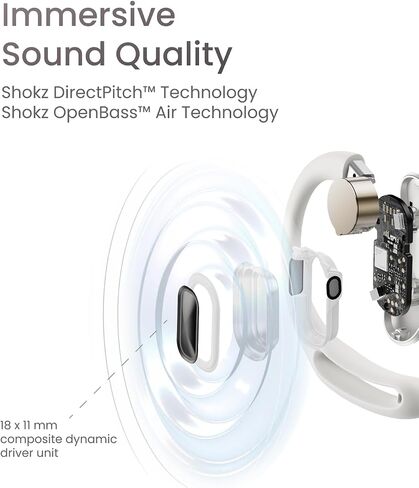 SHOKZ OpenFit Air - Open-Ear Headphones, True Wireless Earbuds, Water Resistant, Secure Earhooks for Daily Use, Black | Hooked comfort; Natural sound; Open-ear awareness; AI call clarity; IP54; Workout/leisure/work/driving use in Kuwait