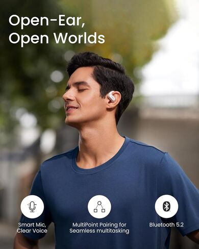 SHOKZ OpenFit Air - Open-Ear Headphones, True Wireless Earbuds, Water Resistant, Secure Earhooks for Daily Use, Black | Hooked comfort; Natural sound; Open-ear awareness; AI call clarity; IP54; Workout/leisure/work/driving use in Kuwait