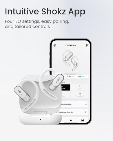 SHOKZ OpenFit Air - Open-Ear Headphones, True Wireless Earbuds, Water Resistant, Secure Earhooks for Daily Use, Black | Hooked comfort; Natural sound; Open-ear awareness; AI call clarity; IP54; Workout/leisure/work/driving use in Kuwait