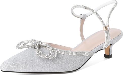 Eldof Women's Rhinestone Bow Heels Sparkly Ankle Strap Closed Pointed Toe Kitten Low Heel Pumps 1.5 Inches in Saudi Arabia