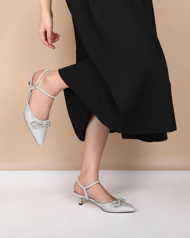 Eldof Women's Rhinestone Bow Heels Sparkly Ankle Strap Closed Pointed Toe Kitten Low Heel Pumps 1.5 Inches in Saudi Arabia