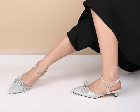 Eldof Women's Rhinestone Bow Heels Sparkly Ankle Strap Closed Pointed Toe Kitten Low Heel Pumps 1.5 Inches in Saudi Arabia