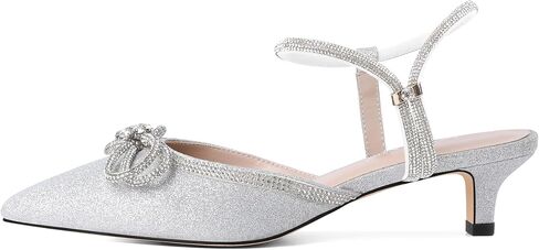 Eldof Women's Rhinestone Bow Heels Sparkly Ankle Strap Closed Pointed Toe Kitten Low Heel Pumps 1.5 Inches in Saudi Arabia