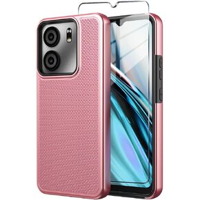 حافظة هاتف BLU View 5 مع واقي شاشة من الزجاج المقوى، غطاء حماية مزدوج الطبقات عالي التحمل ضد الصدمات لهاتف BLU View 5 (أخضر)