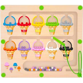 Magnetic Color and Number Maze - Montessori Toys for 3+ Year Old - Wooden Color Matching Learning Counting Puzzle Board -Toddler Activities Fine Motor Skills Toys for Boys Girls 3 4 5 Years Old