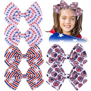 6 Pcs 4th of July American Flag Hair Bows for Girls,Fourth of July Independence Day Hair Accessories Patriotic Hair Bows Clips for Girls Toddler Children (Flag a)