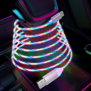 66W LED Light Up Flowing Multi 3-in-1 Cable, 4FT RGB LED Light Up Glowing Fast Charging Cord Lightning/Type C/Micro USB Cable for iPhone, iPad, Huawei, Samsung Galaxy, Sony Xperia, Android Smartphones