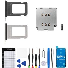 for iPhone 13 PRO MAX Single SIM Card Reader Flex Cable with Black and Silver SIM Card Tray Holder Slot Adapter for iPhone 13 PRO with Fix Kit Repair Tool A2641 A2643 A2644 A2645 A2484