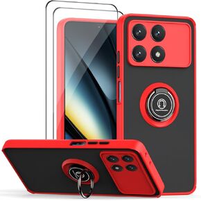 QUIETIP Case Compatible with Xiaomi Poco F6 Pro 5G with Screen Protector,TPU + Hard PC Shockproof Magnetic Ring Car Mount Stand Cover,Blue