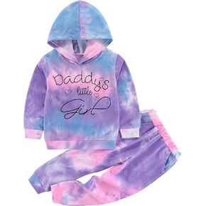 Toddler Baby Girls Tie Dye Hoodie Sets - Valentines Day Daddy's Little Girl Outfits Kids Sweatsuit Pants Clothes Set