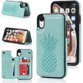 iPhone XR Case XR Card Credit Holder Wallet Protective Cover with Card Slot and Leather Case for iPhone XR 6.1Inch (Gold)