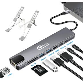 USB C Docking Station with Laptop Stand,8 in 1 USB C Hub with 4K 30Hz HDMI Port,1 x USB-A 3.0/1 x USB-A 2.0 and 2 x 100W USB-C Port, Ethernet, SD/TF for Dell/Surface/HP/Lenovo Laptops