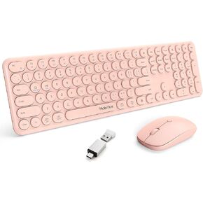 Graffiti Blue 2.4G Cordless Full-Sized Computer Keyboard and Mouse Set Cute Wireless Keyboard Mouse Combo, with Colorful Retro Round Typewriter Keyboard for Windows, Laptop, Desktop, PC