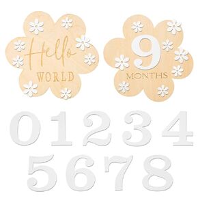 Baby Month Signs, Flower Style Wooden Baby Sign Newborn Keepsakes Newborn Photography Props Baby Monthly Discs for New Parents Used for Recording Baby's Growth