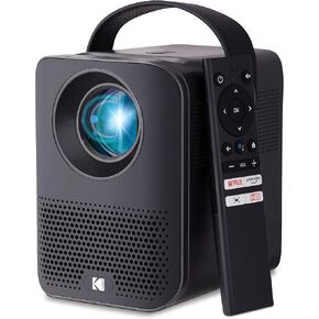 KODAK FLIK HD9 Smart Projector | Mini White Portable Indoor & Outdoor Movie with Android TV Streaming Apps, Wi-Fi and Bluetooth, Built-In Speakers & Voice Remote | FHD 1080p for Screens Up to 120"