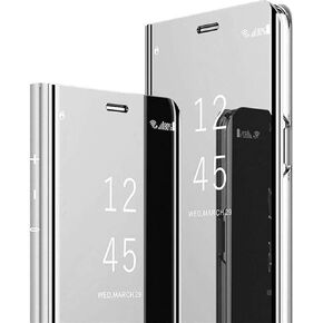 for Samsung Galaxy Z Fold 6 Case, Clear View Makeup Mirror Slim Phone Case, with Kickstand Leather for Samsung Galaxy Z Fold 6 5G Case, Luxury Clear View Cover for Samsung Galaxy Z Fold 6 Phone Case