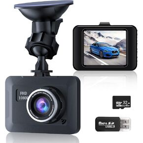 Dash Camera for Cars, Dash Cam 1080P Full HD Dual, 32G SD Card, Dashcam 170 Wide Angle 2.4" LCD Display, Super Night Vision, G-Sensor, Parking Monitor, WDR, Loop Recording