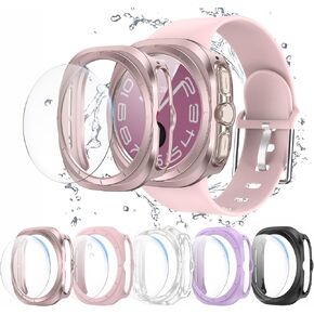 5+5 Pack for Samsung Galaxy Watch 7 44mm Screen Protector Waterproof Case | BHARVEST Protective Cover+Tempered Glass Screen Protector Ultra-Thin Hard PC Guard Bumper for Samsung Galaxy Watch 7 44mm Men in Saudi Arabia
