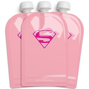 Herobility DC Comic Food Pouch 180 ml / 6 Fl Oz - Squeeze Pouches for Baby, Reusable, Sustainable, Leak-Proof Design, Double Zip-Lock, BPA-Free - Pack of 3