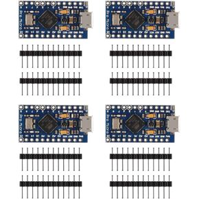 AITRIP 4PCS Pro Micro Atmega32U4 5V 16MHz Bootloadered IDE Micro USB Pro Micro Development Board Microcontroller Compatible with Pro Micro Serial Connection with Pin Header