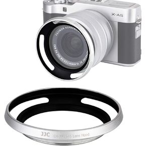 JJC Silver Dedicated Metal Screw in Lens Hood for Fujinon XC15-45mm F3.5-5.6 OIS PZ Lens, Fuji XC 15-45mm 3.5-5.6 Lense Hood Shade, Compatible w Fujifilm XC15-45mm F3.5-5.6, fits 52mm Filter & Cap