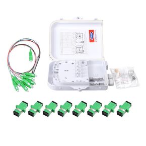 8 Core Fiber Optical Terminal Box Fiber Optic Distribution Enclosure FTTH Fiber Optic Accessories 8.08 x 5.31 x 1.57inch (with 1pc 1 to 8 SC/APC Steel Tube PLC Splitter and Adapters）