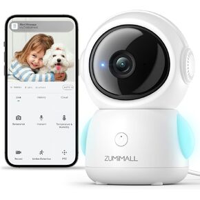 ZUMIMALL 360° Indoor Security Camera, 3MP Baby Monitor Camera, 24/7 Recording Wired Security Camera, 5G/2.4G WiFi Pet Camera, Cry Detection/One-Click Call/Real-Time Alarm/Auto Tracking/AI Analysis