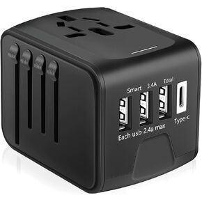 Universal Travel Adapter and Voltage Converter, Step Down 220V to 110V Travel Converter for Hair Dryer, All-in-one International Power Adapter for US to Europe UK AU Asia 200+Countries (Black)