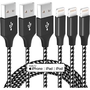 MenoSupp 3 Pack 10 FT iPhone Charger Fast Charging Cord MFi Certified Lightning Cable Nylon Braided iPhone Charger Cord Compatible with iPhone 14 13 12 11 Pro Max XR XS X 8 7 6 Plus SE and More in Kuwait