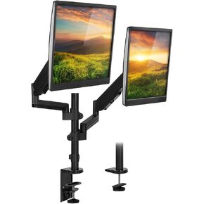 Mount-It! Monitor Arm Mount Desk Stand | Vertical Stackable Arms | Articulating Gas Springs Height Adjustable | 24 27 29 30 32 Inch VESA 75 100 Compatible Screens | Clamp and Grommet (Dual Monitor)