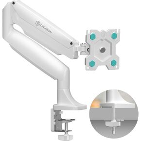 ONKRON Single Monitor Arm White for 13-32 Inch Screens, Desk Mount Monitor Stand up to 19.8 lbs - Gas Spring Monitor Arm for Desk with VESA 75x75-100x100 / Full Motion Monitor Mount Arm White