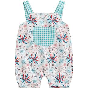 Newborn 4th Of July Baby Boy Girl Outfit Popsicle/Stars/Flower Print Romper Jumpsuit Pocket Overalls 0-18 Months